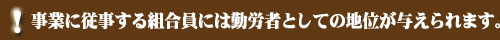 事業に従事する組合員には勤労者としての地位が与えられます。